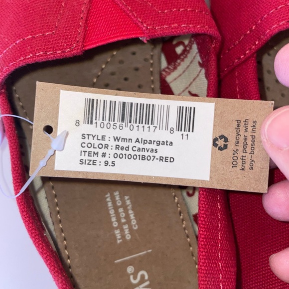 Toms Red Alpargata Canvas Flats Shoes 9.5 - Picture 6 of 7